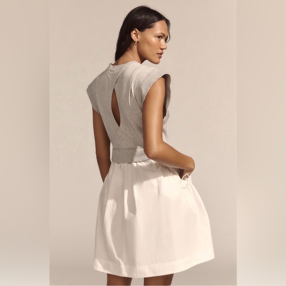 Women’s Cream and Light Gray Sleeveless Sweatshirt Dress - Picture 4 of 6